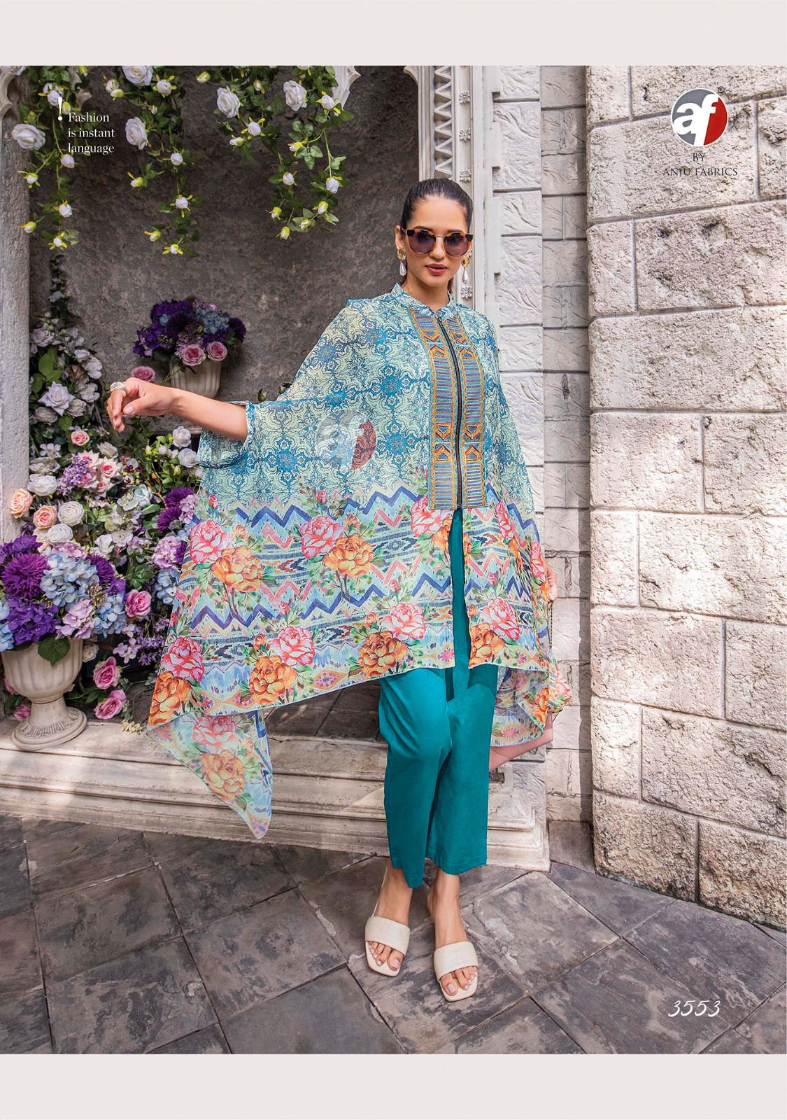 Cape Style By Af Viscose Premium Chiffon Printed Party Wear Kurti With Bottom Wholesale Online